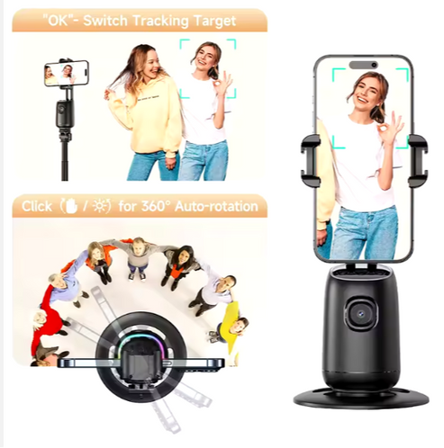 P05 Auto Face Tracker, Auto Face Tracking Phone Holder, 360°Rotation Motion Sensor Track Moving Tripod